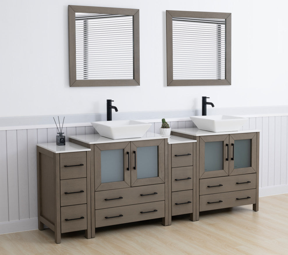 Vanity Art Vanity Set With Vessel Sink, Driftwood Gray, 84", Standard Mirror