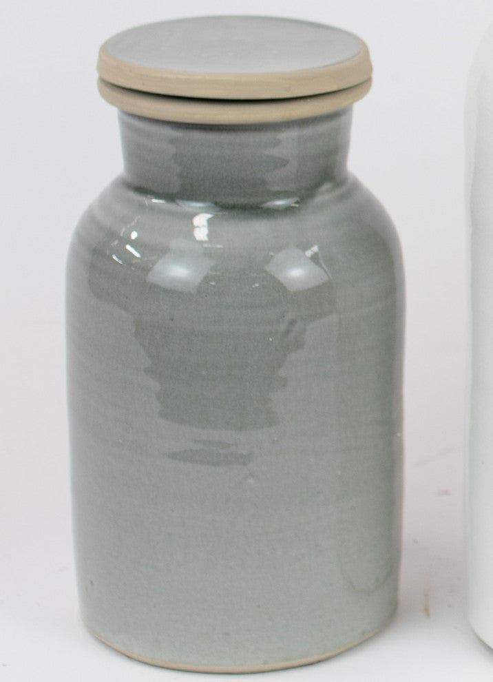 Large Round Pastel Glaze Ceramic Canister, Airtight Lid, 3-Piece Set