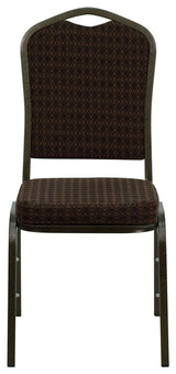 HERCULES Series Stacking Banquet Chair, Brown Patterned Fabric/Gold Vein Frame