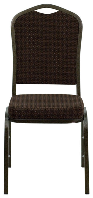 HERCULES Series Stacking Banquet Chair, Brown Patterned Fabric/Gold Vein Frame