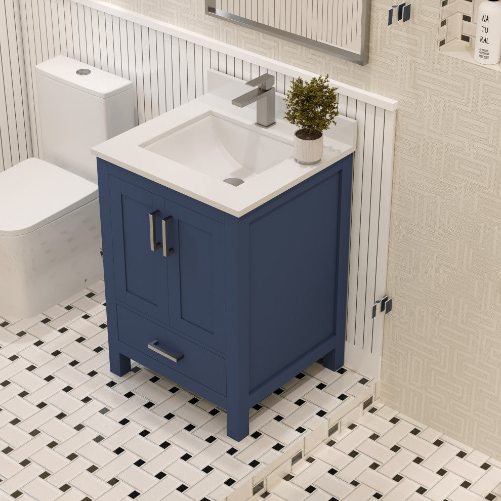 Rooh Bathroom Vanity, Navy Blue, 24", Vanity, Countertop, Sink