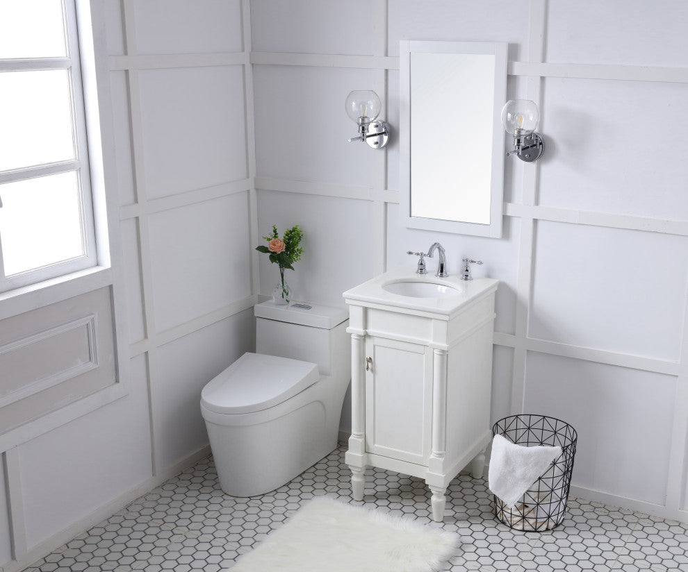 18" Single Bathroom Vanity, Antique White With Ivory White Engineered Marble