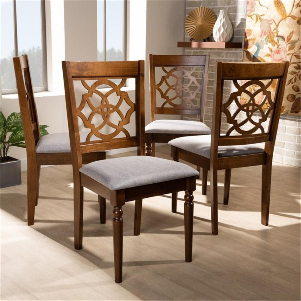 Gray Fabric Upholstered and Walnut Brown Finished Wood 4-Piece Dining Chair Set