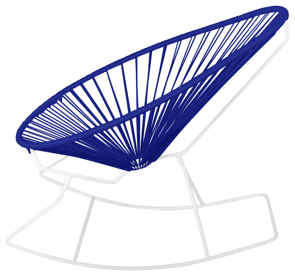 Acapulco Indoor/Outdoor Handmade Rocker, Deep Blue Weave, White Frame