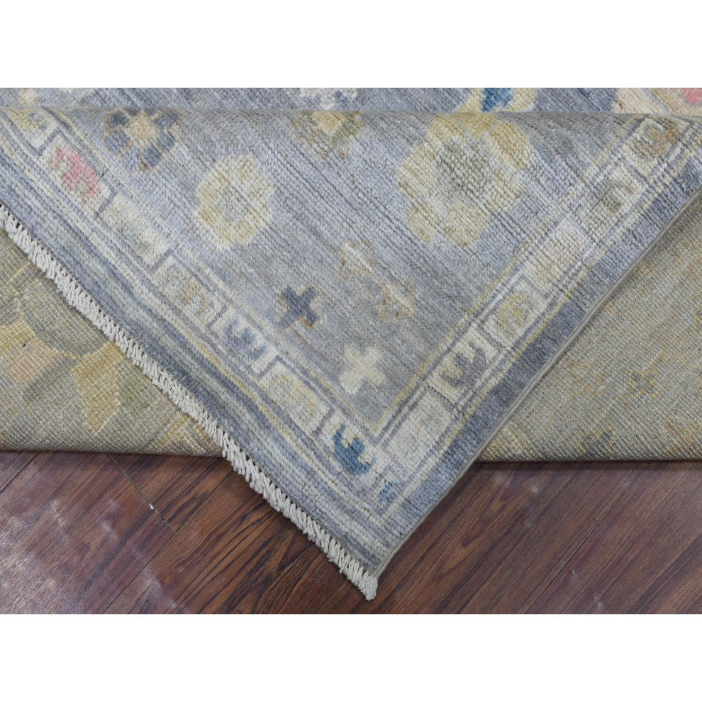 Stone Gray Hand Knotted Afghan Angora Oushak Soft Wool Oriental Rug, 8'2"x9'10"