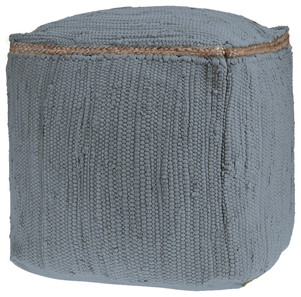 Devon Gray Traditional Solid Handmade Cotton Blend Cube Pouf, 18"x18"x18"