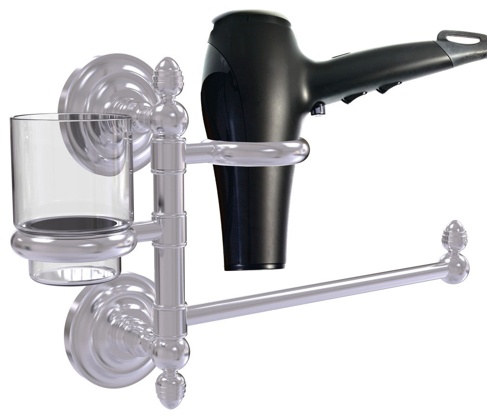 Que New Hair Dryer Holder and Organizer, Satin Chrome