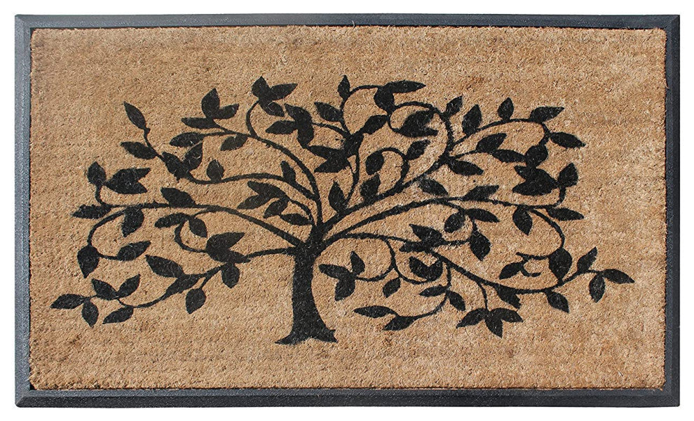A1HC Natural Coir/Rubber Door Mat, 30x48, Thick Durable, Black/Beige