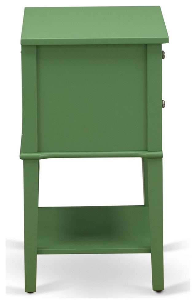 Wooden Nightstand, 2 Wooden Drawers, Clover Green Finish