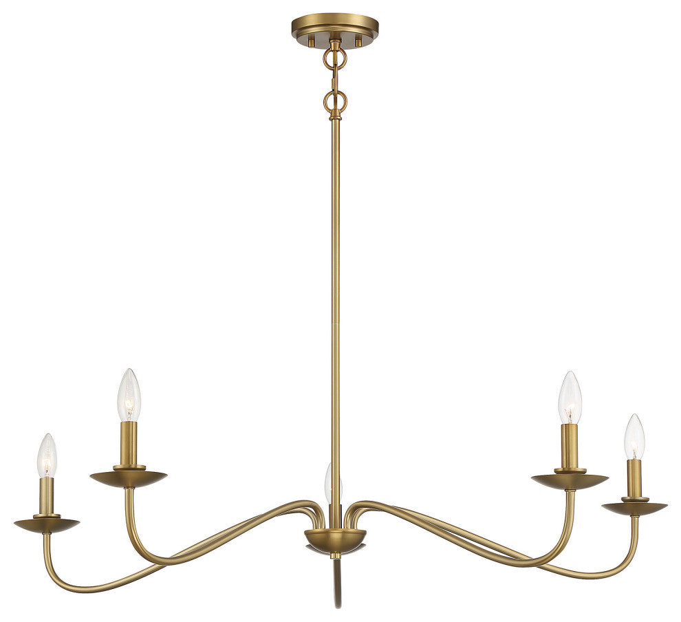 5-Light Chandelier, Matte Black, Natural Brass