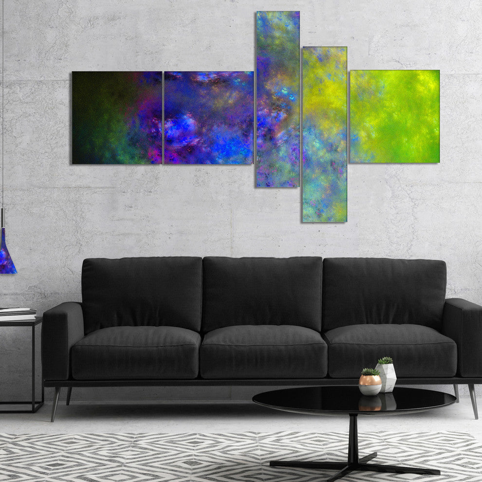 Blue Green Starry Fractal Sky, Abstract Canvas Art Print, 60"x32", 5 panels