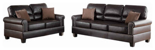 Benzara BM168792 Bonded Leather 2 Pieces Sofa Set With Pillows, Brown