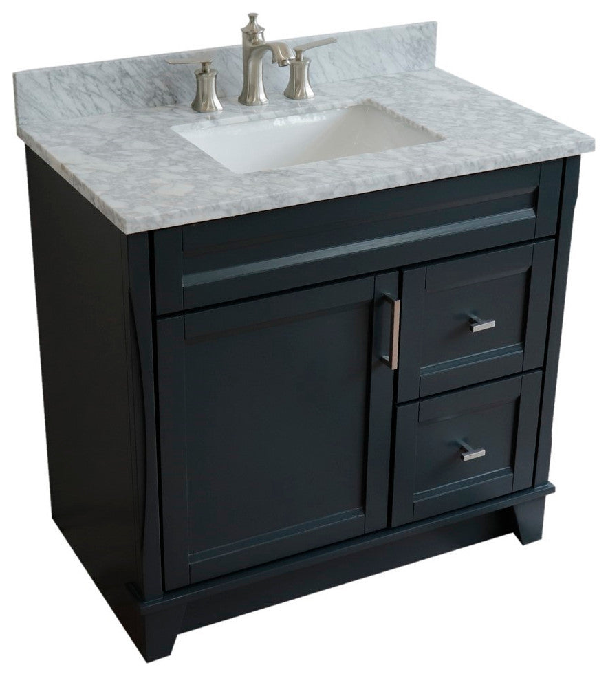 37" Single Sink Vanity, Dark Gray Finish With White Carrara Marble