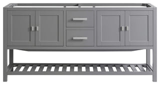Monaco Bathroom Vanity Base Cabinet Without Top, Gray, 72", Double Sink