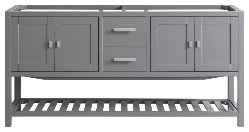 Monaco Bathroom Vanity Base Cabinet Without Top, Gray, 72", Double Sink