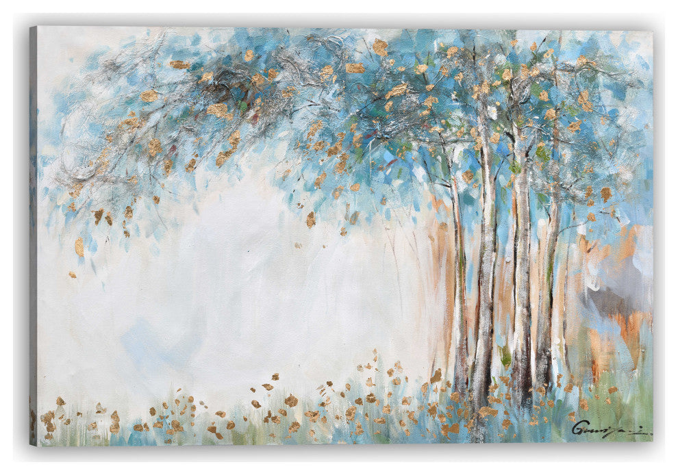 Gleaming Gold Summer Forest Oil Painting Print on Wrapped Canvas