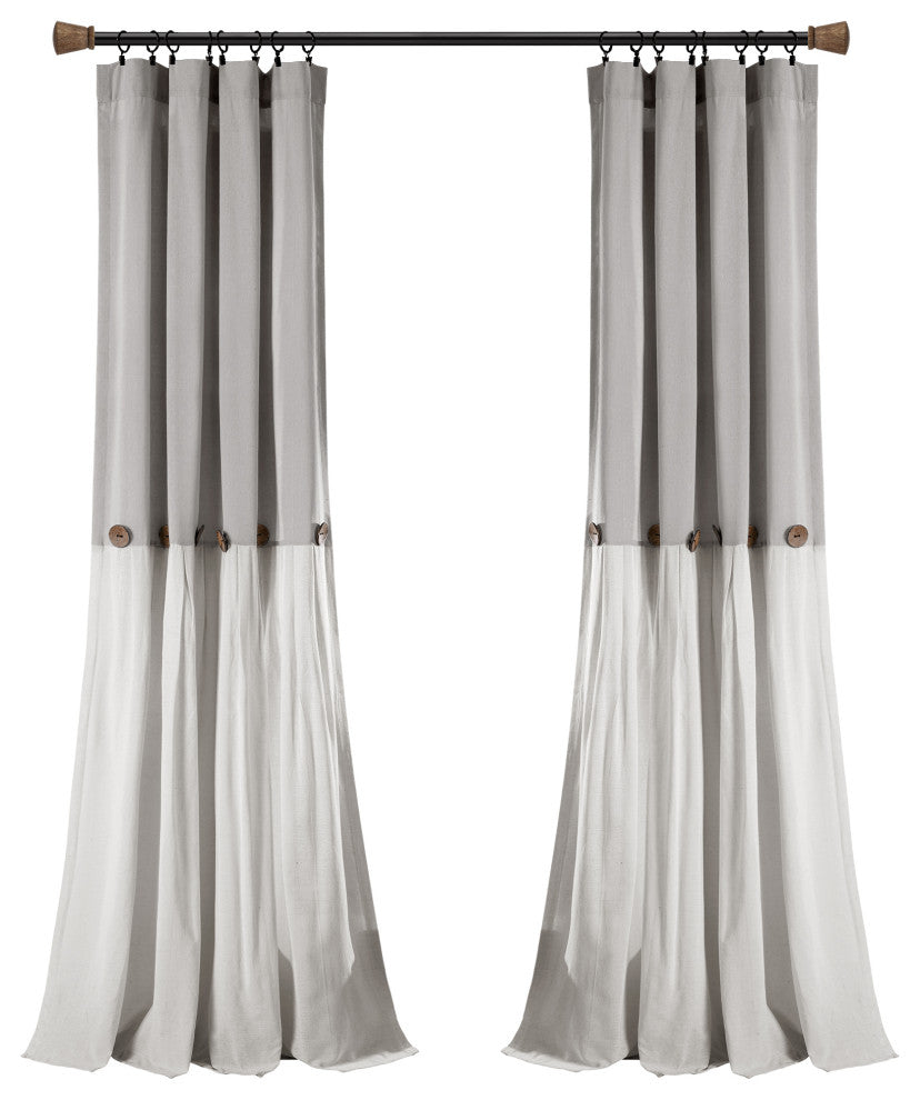 Linen Button Single Window Panel, Gray/White, 108"x40"