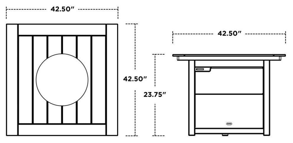 Polywood Square 42" Fire Pit Table, Slate Gray