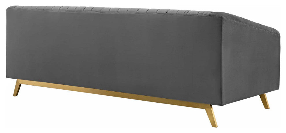 Valiant Vertical Channel Tufted Performance Velvet Sofa Gray