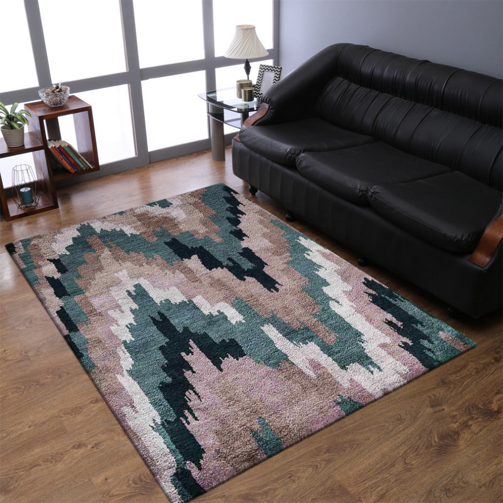 Hand Knotted Silk Area Rug Abstract Multicolor