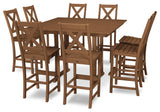 Braxton 9-Piece Farmhouse Trestle Bar Set, Teak