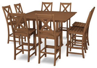 Braxton 9-Piece Farmhouse Trestle Bar Set, Teak