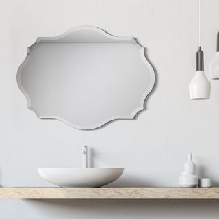 Frameless Beveled Oblong Scalloped Wall Mirror, 1"-Beveled Edge, 24"x32"