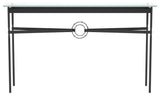 Equus Console Table, Black Finish - Natural Iron Accents - Black Leather Strap