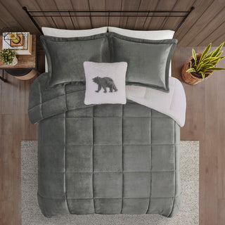 Woolrich Alton Plush to Sherpa Winter Comforter Set, Grey, King