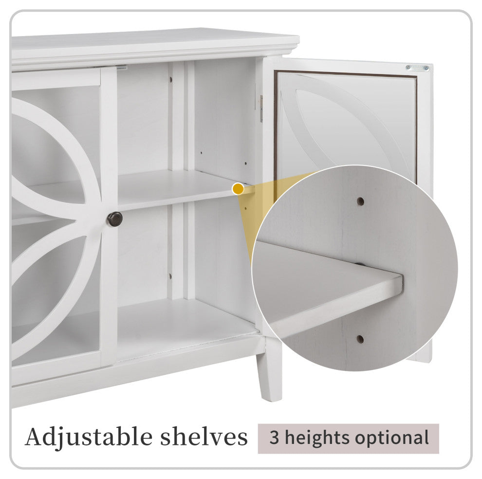 Wood Double Transparent Door Accent Cabinet with Adjustable Shelf, White, 32" X