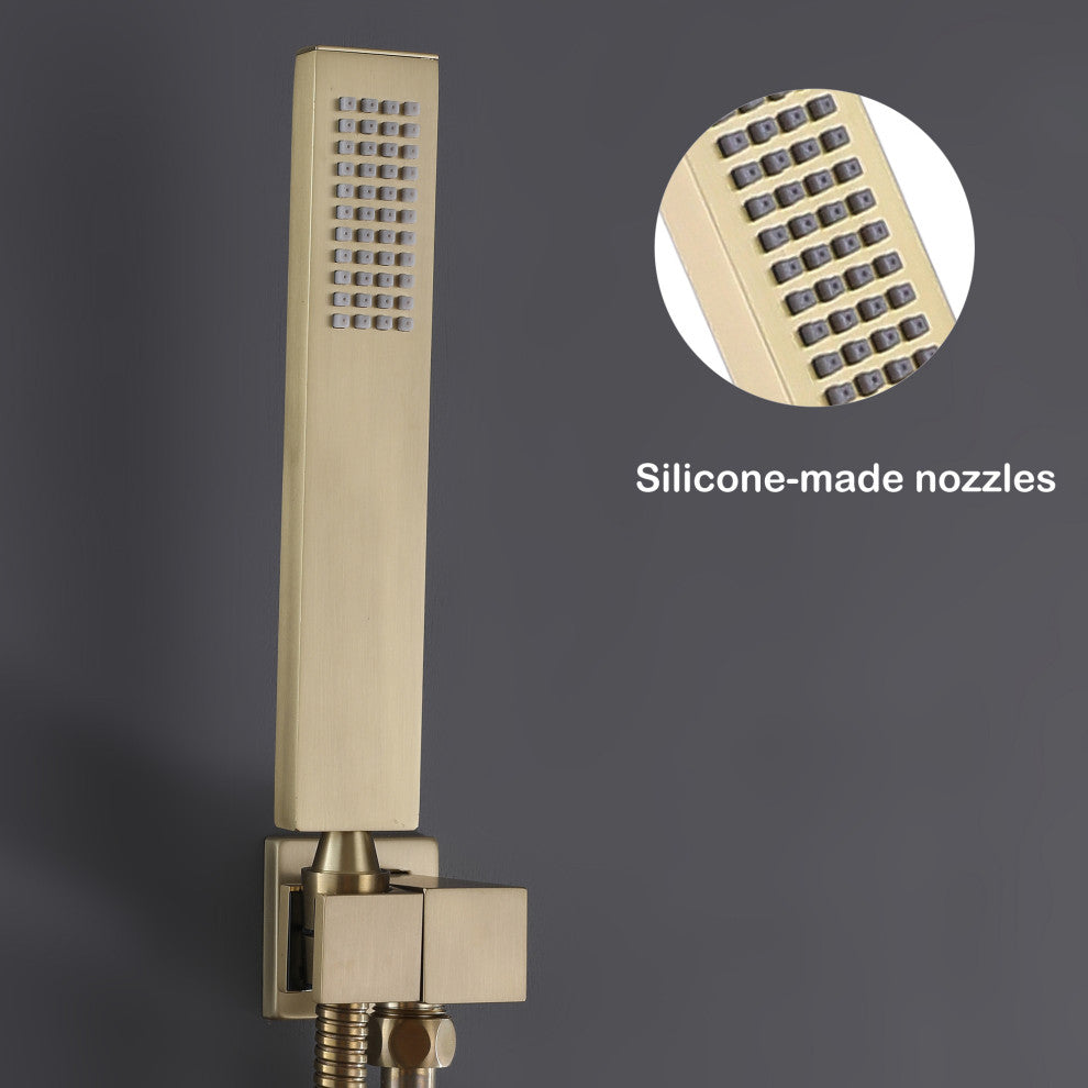 Thermostatic Shower System With Multi Function LED Shower Head, Brushed Gold