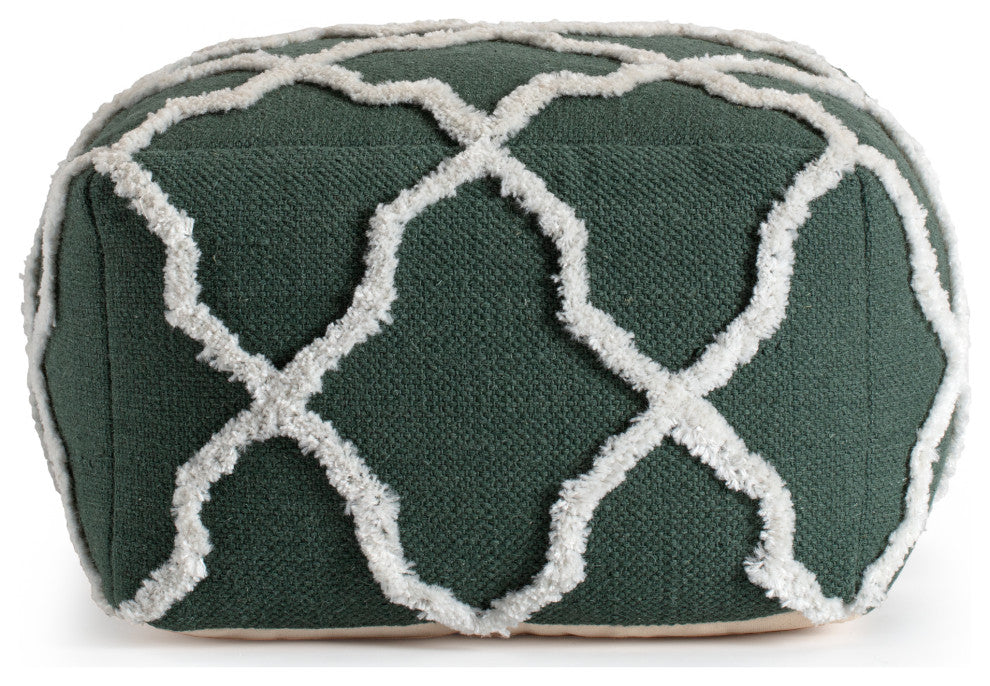 Forest Trail 22" x 22" x 16" Green and Ivory Pouf