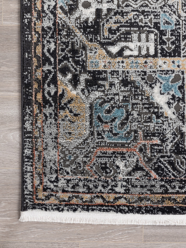 Abani Azure Collection AZR150A Black Faded Medallion Persian Area Rug