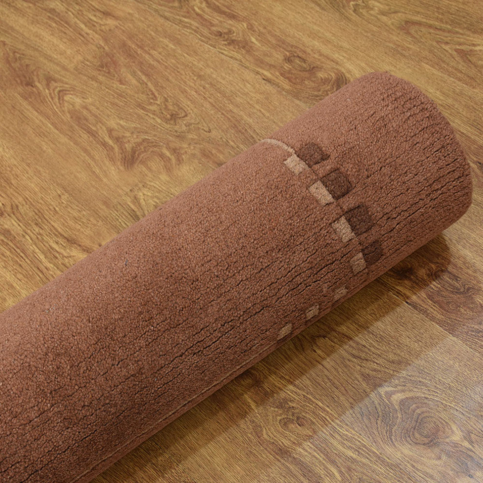 Hand Knotted Tibbati Wool Area Rug Contemporary Brown