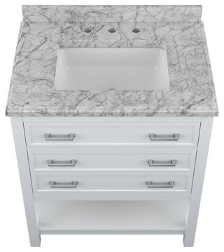 Affinity Bathroom Vanity With Carrara Marble Countertop, White, 31 in