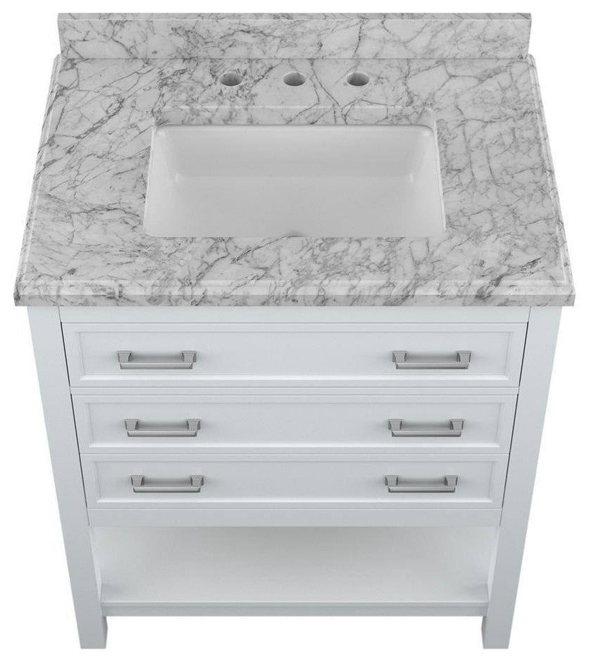 Affinity Bathroom Vanity With Carrara Marble Countertop, White, 31 in