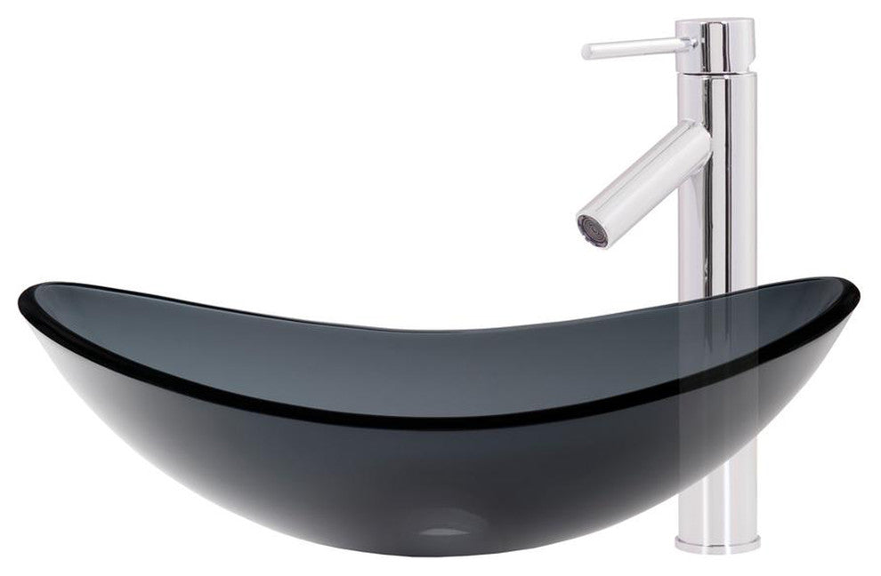 Topia Glass Vessel Sink and Faucet Set, Chrome