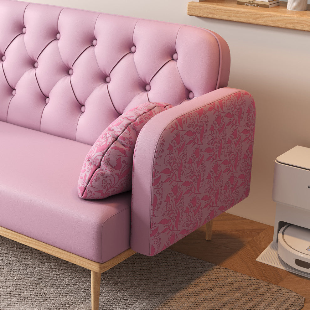 Elegant Tulip Pattern Loveseat with PU Upholstery and Wood Legs