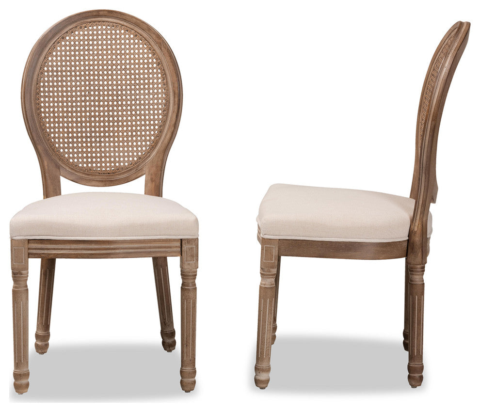 Alba French Inspired Beige Dining Chair, Set of 2, With Rattan