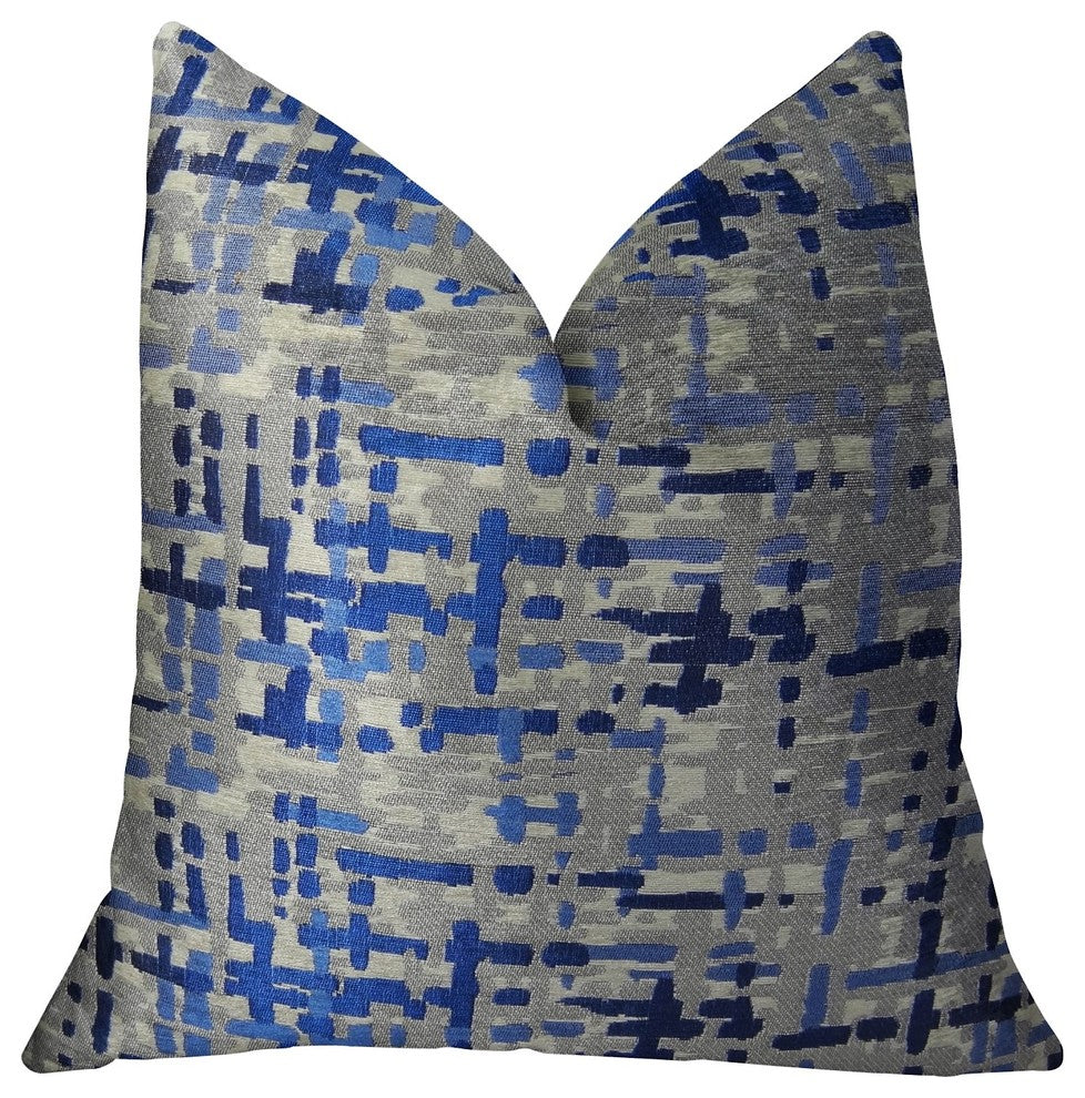 Tierra Monte Plaid Navy Blue and Gray Handmade Luxury Pillow, 20"x36" King