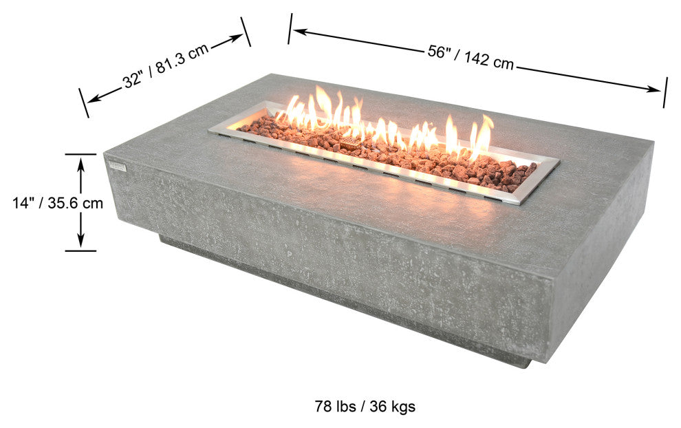 Hampton Rectangle Light Gray Concrete 56" Natural Gas Fire Table