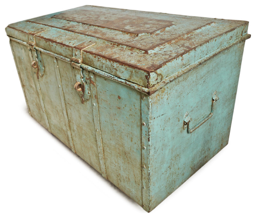 Consigned Blue Iron Dowry Storage Trunk