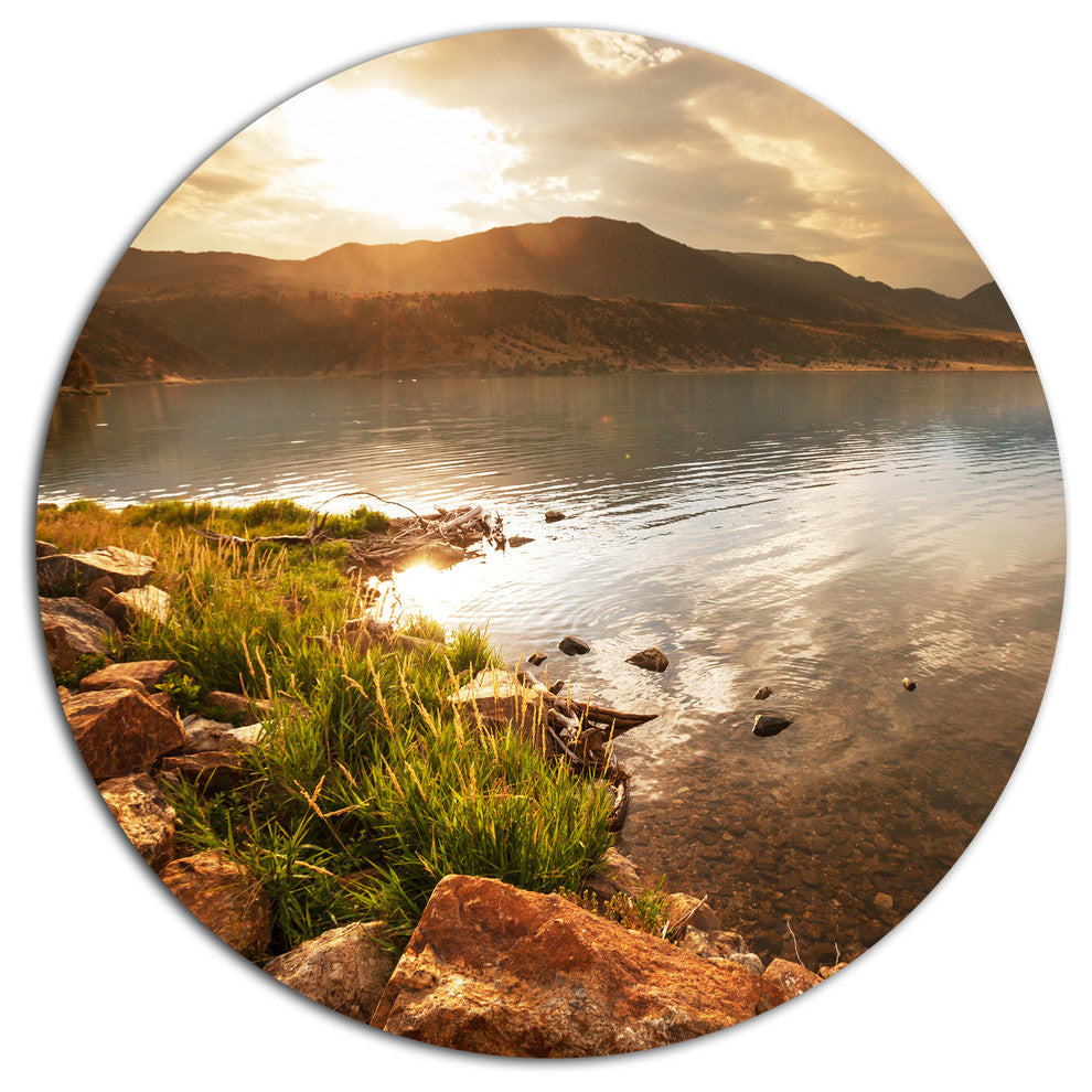 Beautiful Lake With Rocky Shore, Landscape Round Wall Art, 11"