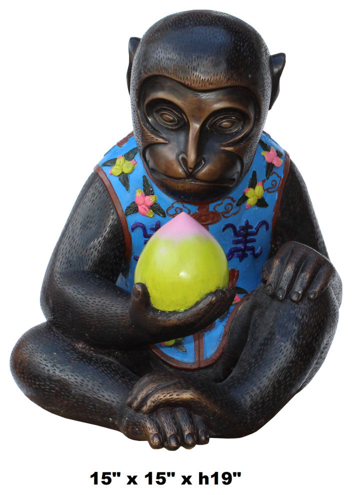 Handmade Brown Bronze Metal Ape Monkey with Peach Figure Hcs5314