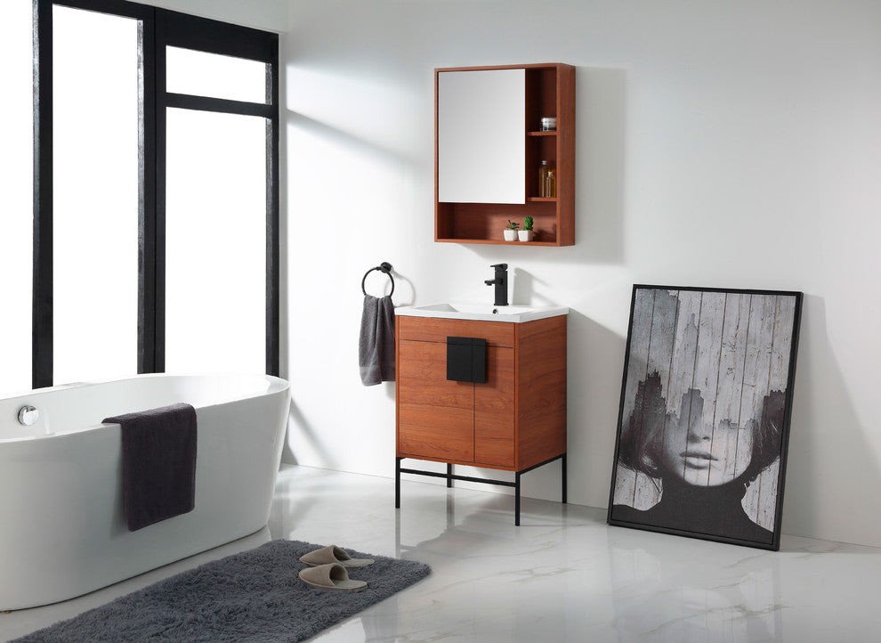 Bathroom Vanity Set, Spicy Walnut, 24", Black Hardware