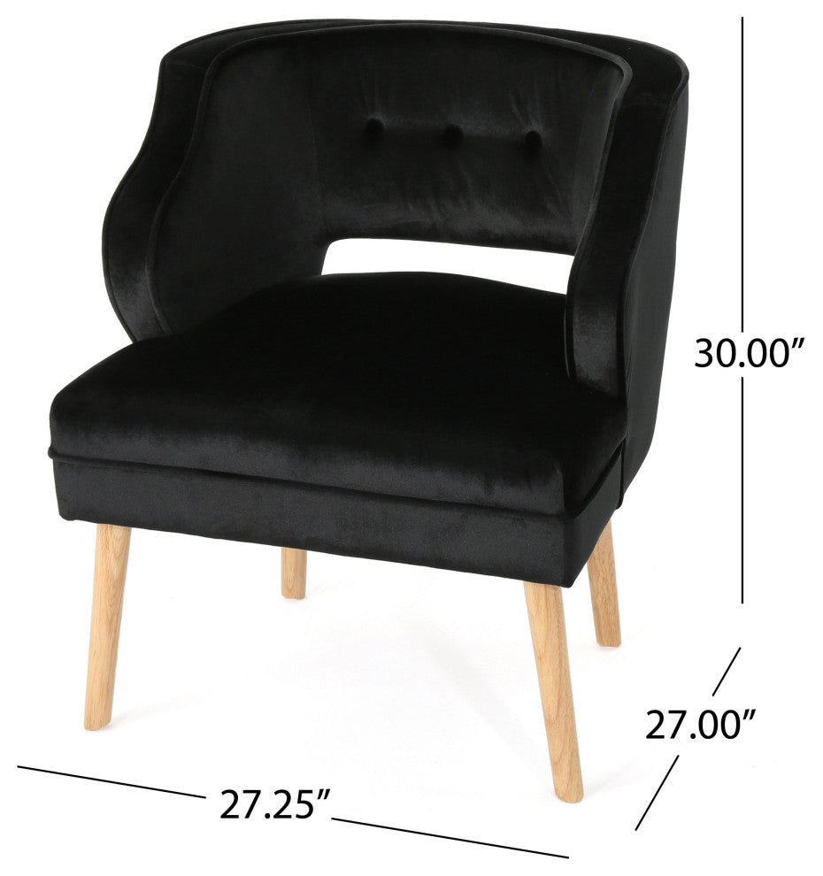 GDF Studio Michaela Mid Century Velvet Accent Chair, Black