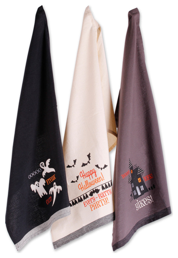 Assorted Halloween Embroidered Dishtowel, Set Of 3