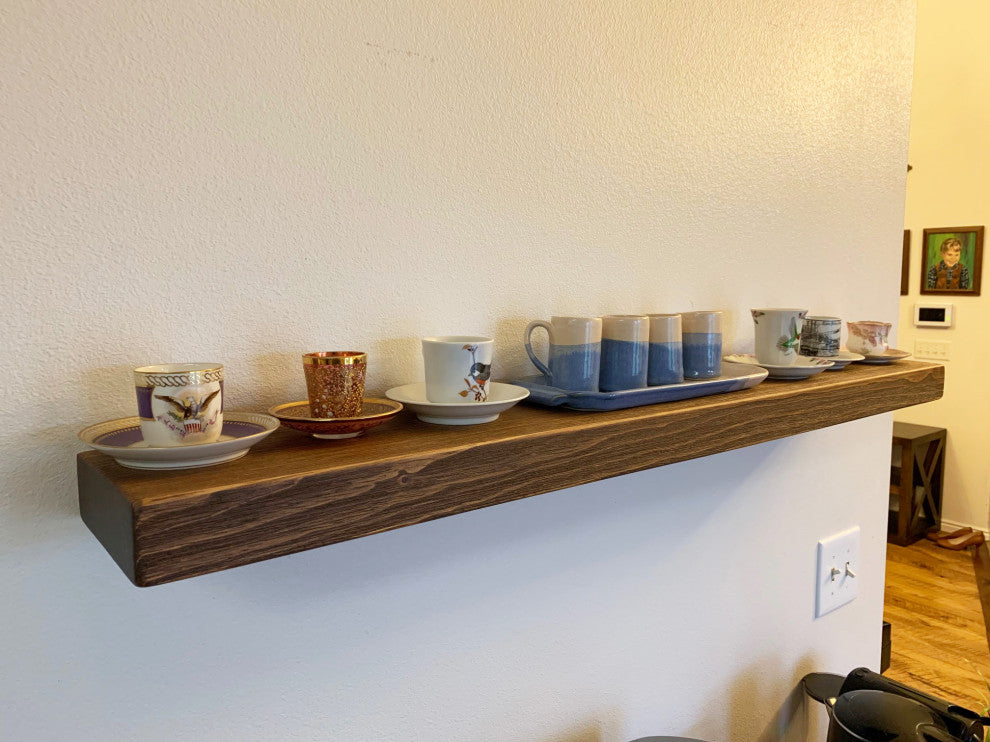 Rustic Floating Mountable Wood Shelf 3" Thick x 7" Deep, Pine, Medium Brown, 42"