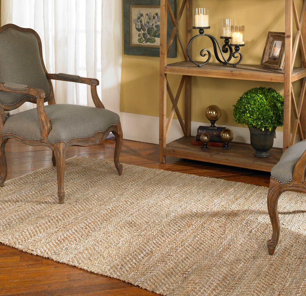 Hand Woven Recycled Leather and Hemp Area Rug 5x8 Beige Brown Leather Hemp