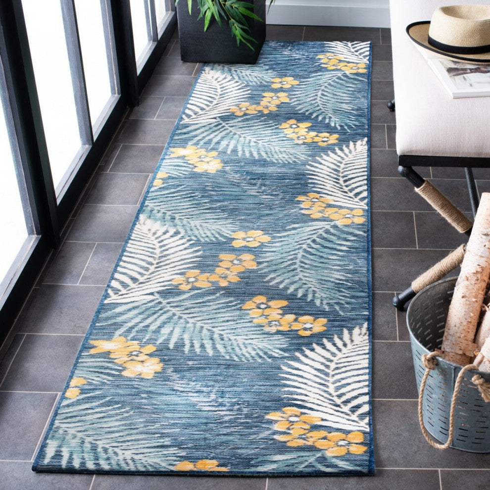 Safavieh Sunrise Collection SUN675 Indoor-Outdoor Rug, Ivory/Blue Gold, 2'x8'